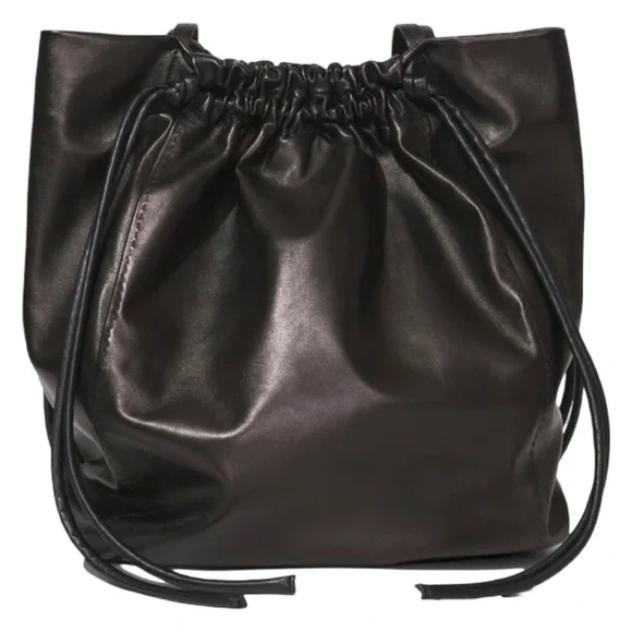 NWT PROENZA SCHOULER Black Leather Drawstring Tote Bag With Detachable Zip Pouch - Picture 4 of 16